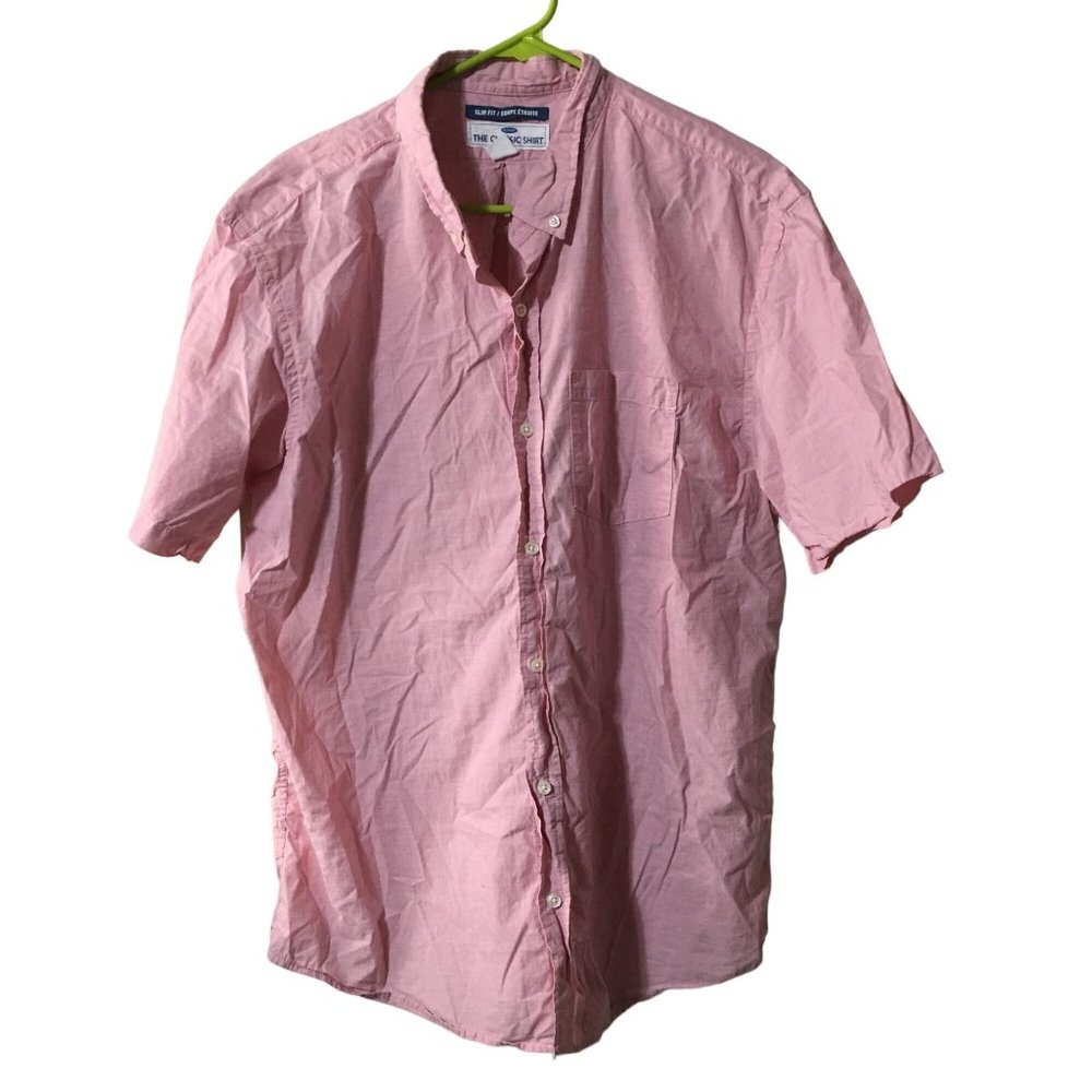OLD NAVY SHORT SLEEVE LIGHT PINK BUTTON DOWN SHIRT MENS XL